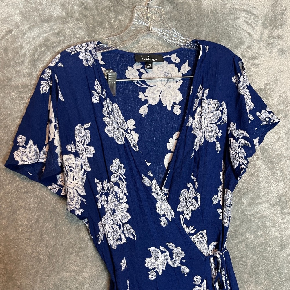 Lulus Women Heart of Marigold Maxi Wrap Dress M Blue Garden Romantic Flowy Drape